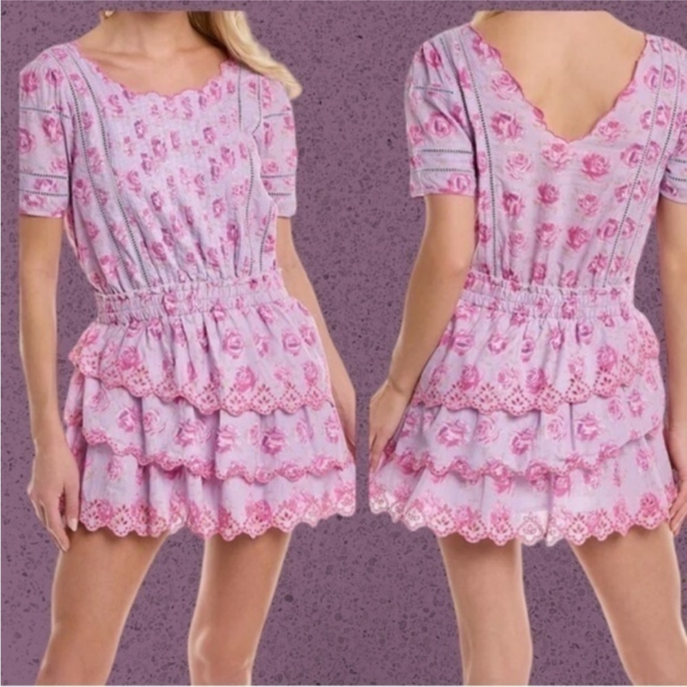NWT LoveShackFancy Mavis Lilac Fusion Purple Rose Floral Mini Tiered Dress Small - Picture 3 of 16